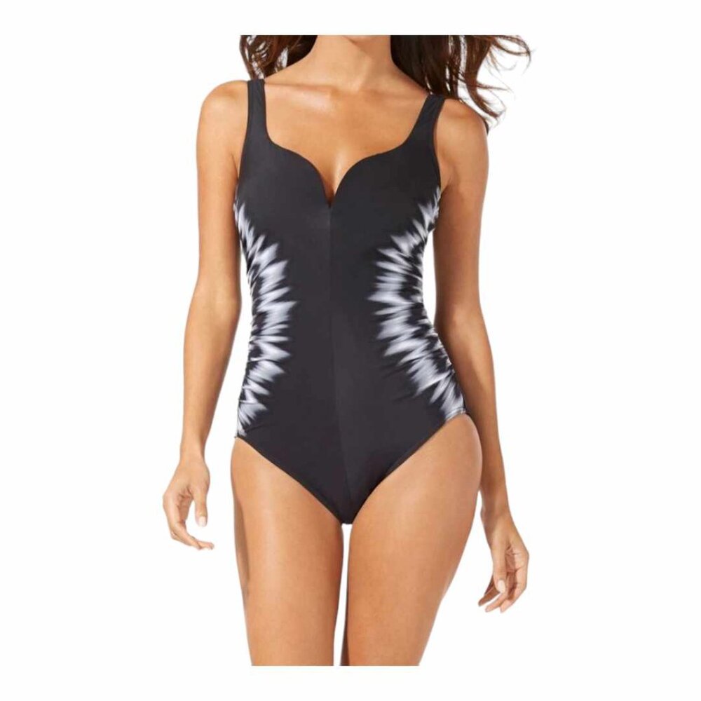 Miracle Suit Swimsuit One Piece Black White Flattering Tummy Control Size 10